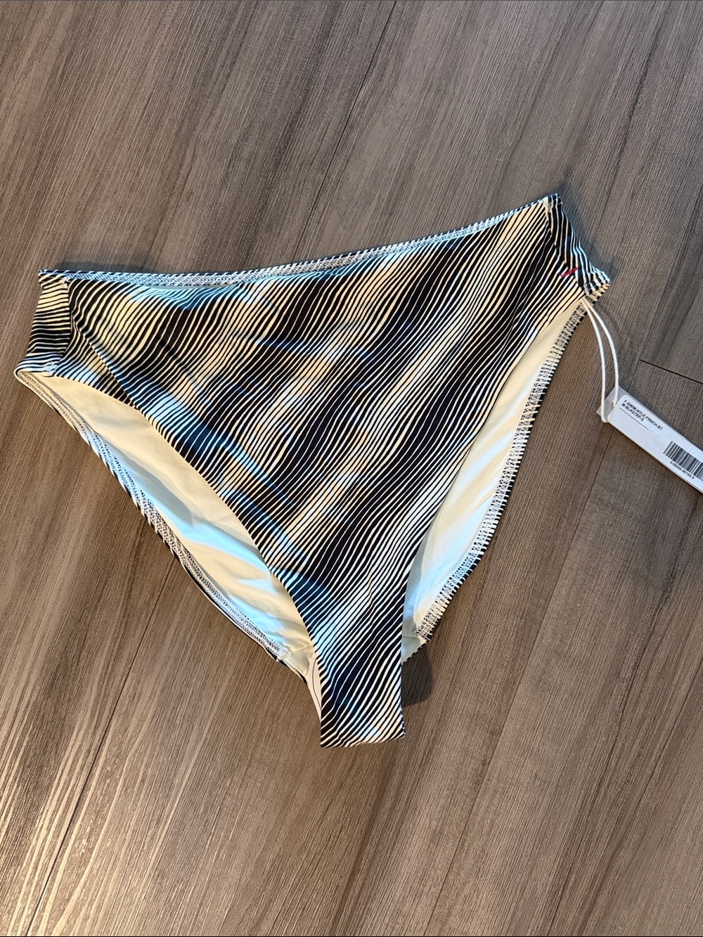 Everlane Black and White Striped High-Rise Bikini Bottoms